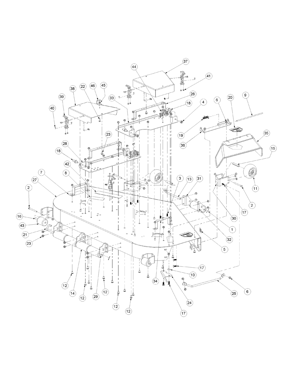 Fabricated Cutter Deck Diagram and Parts List for M60-KW 53CB5D8X750-25-HP-OHV Cub Cadet Lawn Tractor